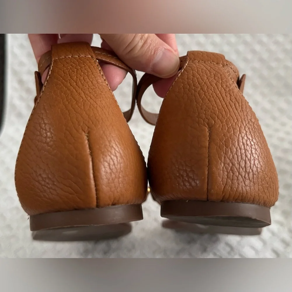 Tory Burch Phoebe Flat Thong Tumbled Leather Sandal Royal Tan Brown Size 6 30437 - Picture 9 of 16